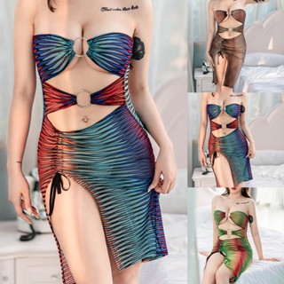 ผู้หญิง Striped ชุดชั้นใน Bodycon ชุดค็อกเทลปาร์ตี้ Clubwear