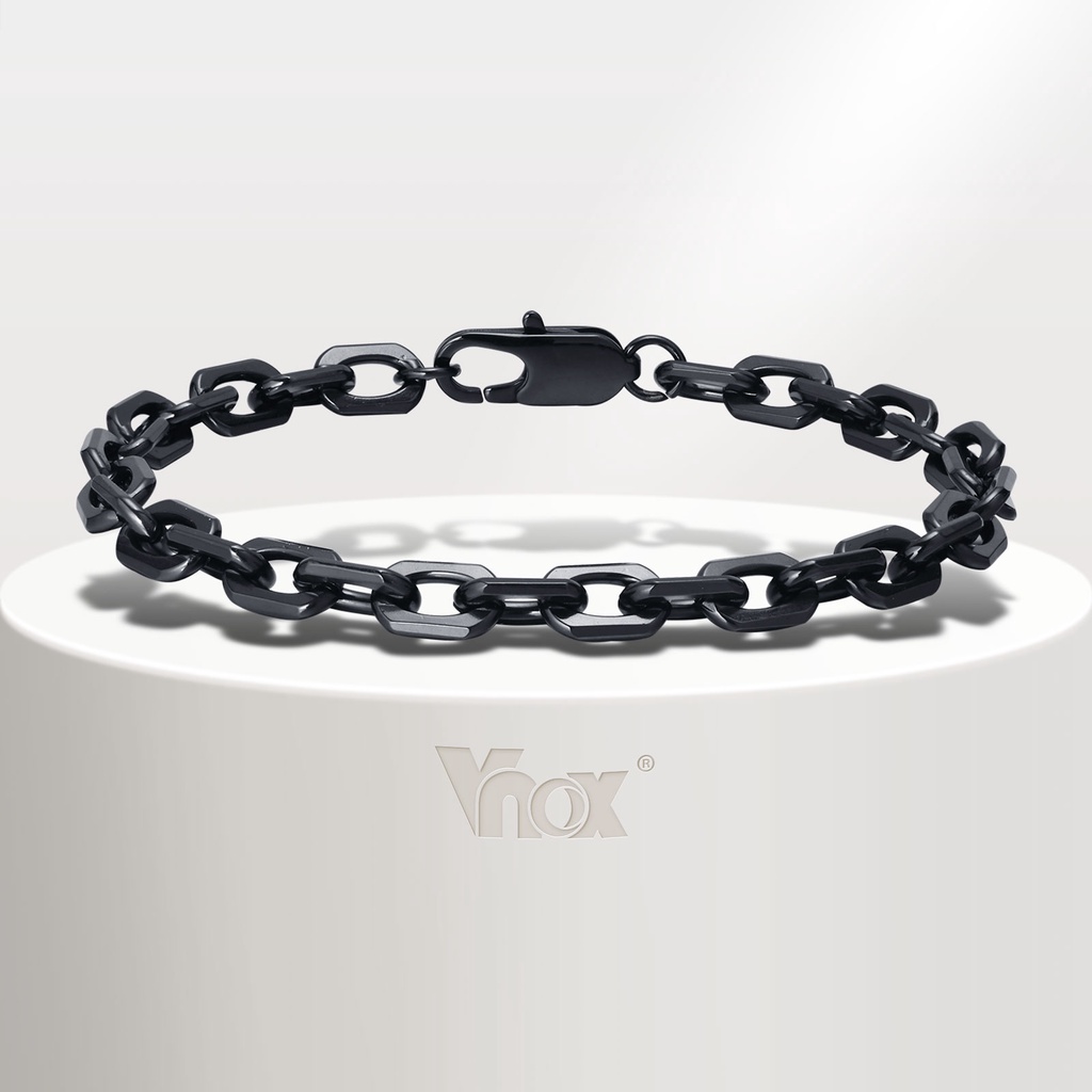 Vnox สร้อยข้อมือโซ่ สเตนเลส แฮนด์เมด สีดํา เครื่องประดับแฟชั่น สําหรับผู้ชาย
