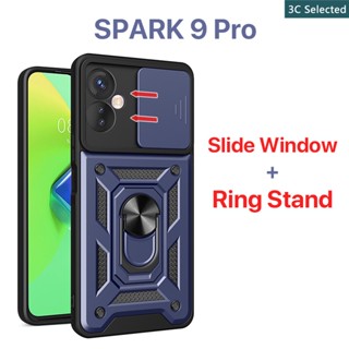 เคส TECNO SPARK 9 Pro 8Pro 8C 6 Go 2022 Case หน้าต่างบานเลื่อน การป้องกันกล้อง ขาตั้งแหวนโลหะ เคสแข็ง ป้องกันลายนิ้วมือ กันกระแทก