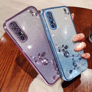 เคสโทรศัพท์มือถือ ซิลิโคนนิ่ม TPU ใส ปิดด้านหลัง ลายดอกกุหลาบ ประดับพลอยเทียม กลิตเตอร์ ระยิบระยับ แฟชั่น สําหรับ Oppo Reno 3 Pro 5G Reno3 5G