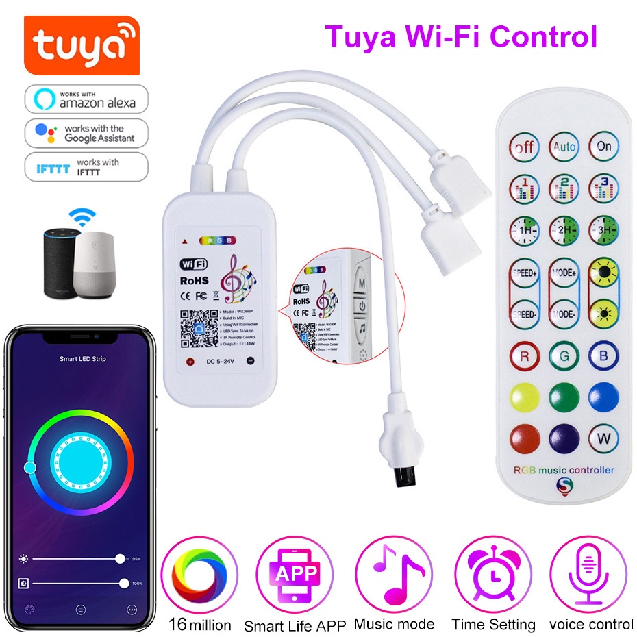 Dc5v -24V Led Controller 4Pin RGB Dimmer 12V Led Strip Neon Light Music Sync Control Tuya WIFI สมาร์ท/อินฟราเรด/WIFI RGB Controller