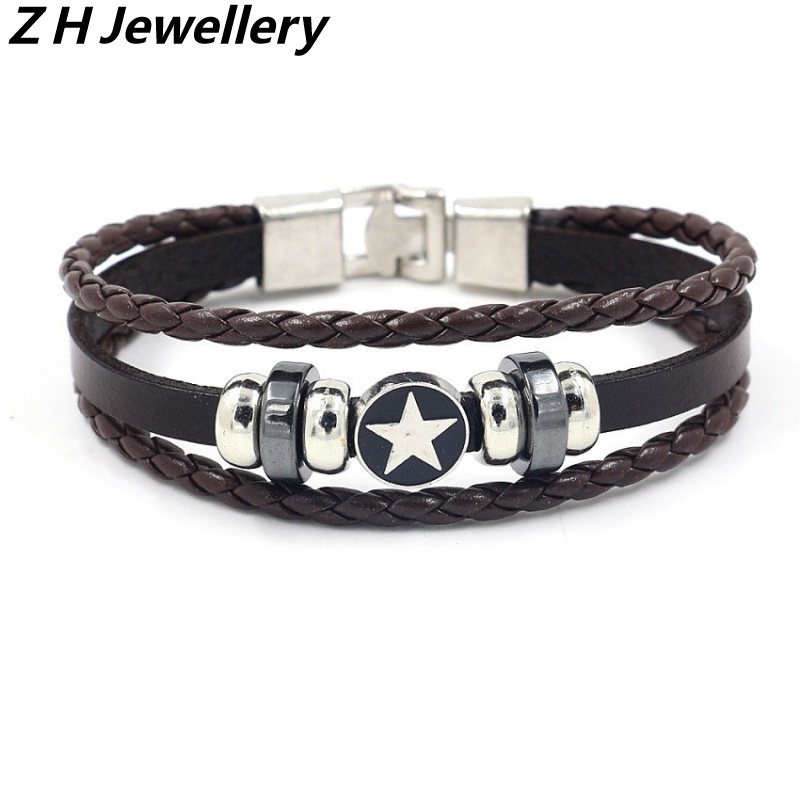 [Z H Jewelry] วินเทจ ร็อคสตาร์ หมุดย้ํา หนัง สร้อยข้อมือ ผู้ชายและผู้หญิง แฟชั่น สเตนเลส หลายชั้น ลูกปัด PU สร้อยข้อมือ พังก์ ปาร์ตี้ เครื่องประดับ อุปกรณ์เสริม