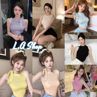 L.A Shop พร้อมส่ง เสื้อกล้ามไหมพรม คอกลม ดีเทลปลายข้างระบาย ผูกโบว์ที่คอ "9078"