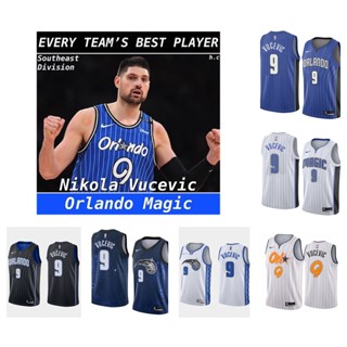 Orlando Magic #9 Nikola Vucevic เสื้อบาสเก็ตบอลสีดำของผู้ชายสั้น -เสื้อยืดกีฬา