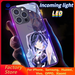 Mg Genshin Impact Zhongli เคสโทรศัพท์มือถือแบบแก้ว มีไฟกระพริบ LED สําหรับ iPhone 14Promax 14Plus 13Promax 12ProMax 7plus 8plus XR XS X XSMAX 11ProMax 11pro