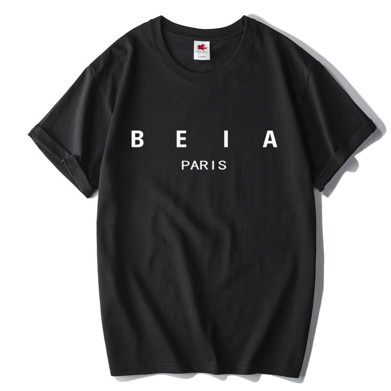 57Beia ปารีสแบบง่ายสไตล์พิมพ์ชาย/หญิงสูงผ้าฝ้ายที่มีคุณภาพหลวมเสื้อยืดฤดูร้อน Street เสื้อลำลองแขนสั