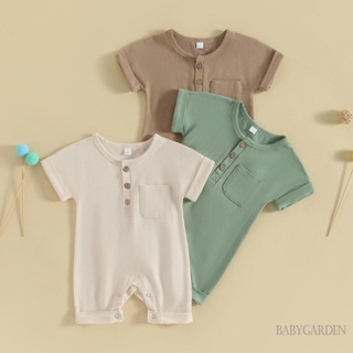 Babygarden-0-18 เดือน ชุดจั๊มสูท คอกลม แขนสั้น สีเบจ เขียว กากี สําหรับเด็กผู้ชาย