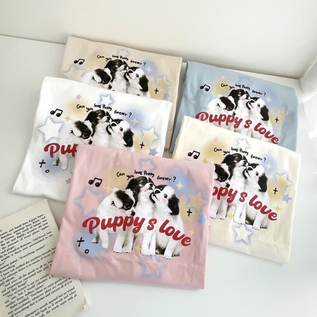 S221 เสื้อยืด oversize ผ้าคอตตอน สกรีน Puppy s love