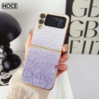 Hoce เคสโทรศัพท์หนังแข็ง เคลือบไฟฟ้า แต่งกลิตเตอร์ ไล่โทนสี หรูหรา สําหรับ Samsung Galaxy ZFlip4 ZFlip3 zflip5 5G