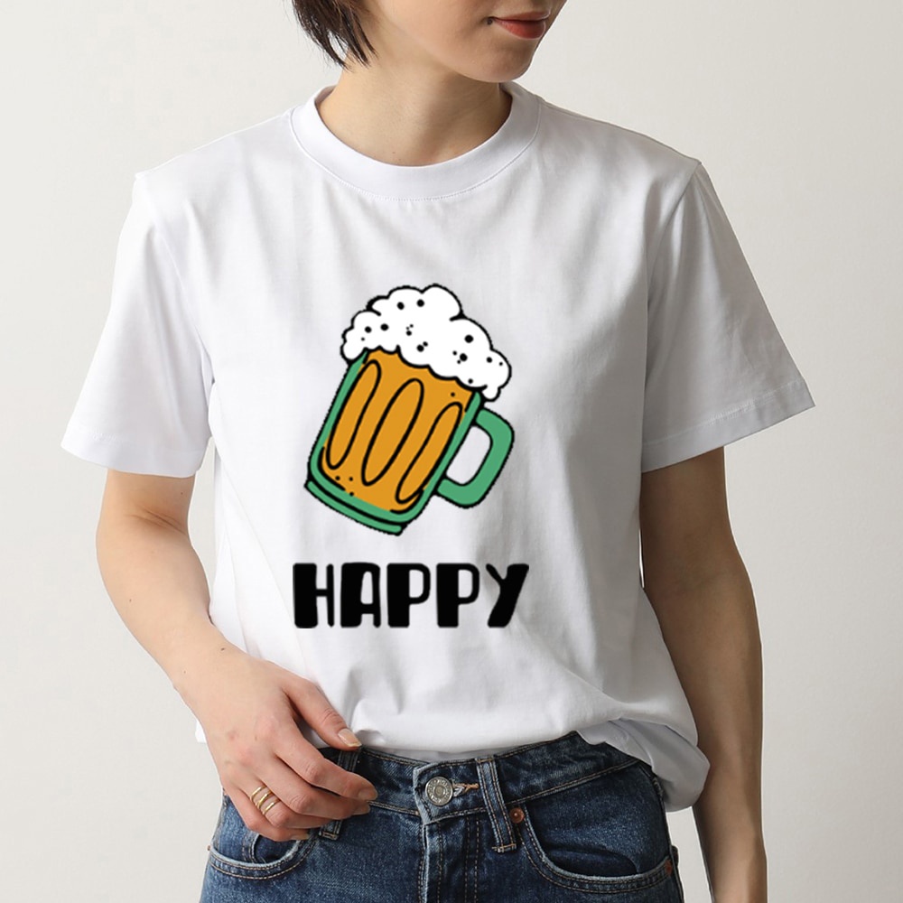 57ใหม่ตลกแฮปปี้เบียร์กราฟิกพิมพ์ผู้ชาย/ผู้หญิง Street แฟชั่น Hip Hop Street Casual คู่หลวมแขนสั้นควา