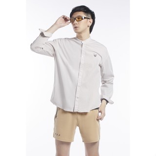 ESP เสื้อเชิ้ตคอจีนลายทางลายเฟรนช์ชี่ ผู้ชาย สีเบจ | Frenchie Contrast Stripe Shirt (Oversized) | 3641