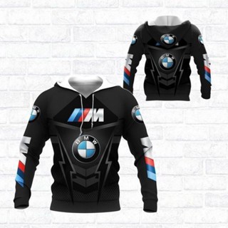 เสื้อกันหนาว มีฮู้ด พิมพ์ลาย BMW สีดํา 3D สําหรับเป็นของขวัญ ส่งฟรี