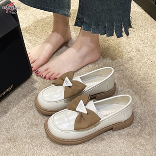 QiaoYiLuo ใหม่นุ่ม- soled รองเท้าเดี่ยวผู้หญิง bowknot ย้อนยุคหนา- soledloafers หนา- รองเท้าหนังขนาดเล็กส้น