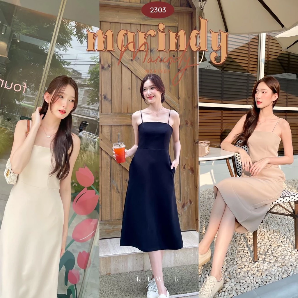 🥖‘Marindy Dress’ - เดรสสายเดี่ยว กระโปรงบาน เดรสสายเดี่ยวกระโปรงยาว ชุดออกงาน ชุดไปค่าเฟ่ ชุดไปทะเล RTW.K