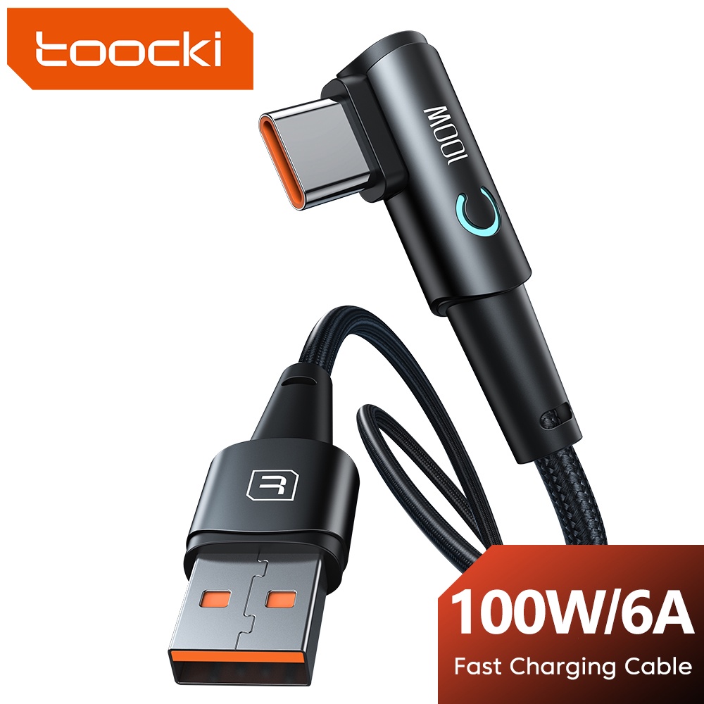 Toocki สายชาร์จ USB Type C PD100W 60W Type C เป็น Type C LED 90 องศา 20W C-L USB-L