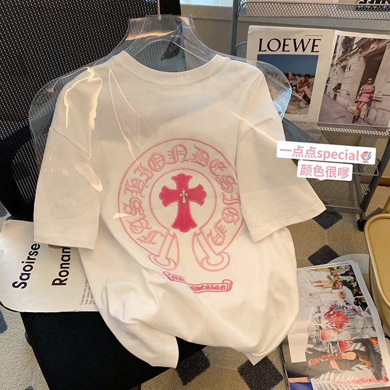 ผ้าฝ้าย 100% 200g Boutique ใหม่หลวมแขนสั้น T เสื้อเกาหลี 3D พิมพ์ Oversize Top สําหรับผู้หญิง