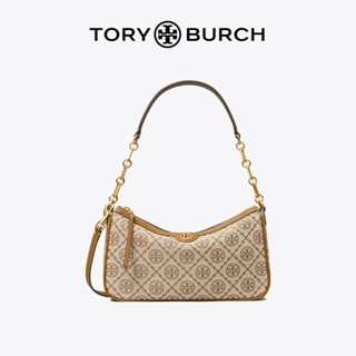 Tory Burch T MONOGRAM กระเป๋าถือ กระเป๋าสะพายไหล่ ทรงโท้ท มีซิป ลายดาว แฟชั่นสําหรับสตรี