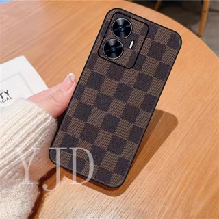 เคสโทรศัพท์มือถือ TPU ขอบนิ่ม กันกระแทก ลายตารางหมากรุก หรูหรา สําหรับ Realme C55