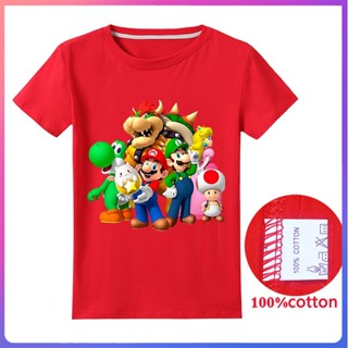 เสื้อยืดแขนสั้นลําลอง พิมพ์ลายการ์ตูน Super Mario แฟชั่นฤดูร้อน สําหรับเด็กผู้ชาย และเด็กผู้หญิง อายุ 3-15 ปี