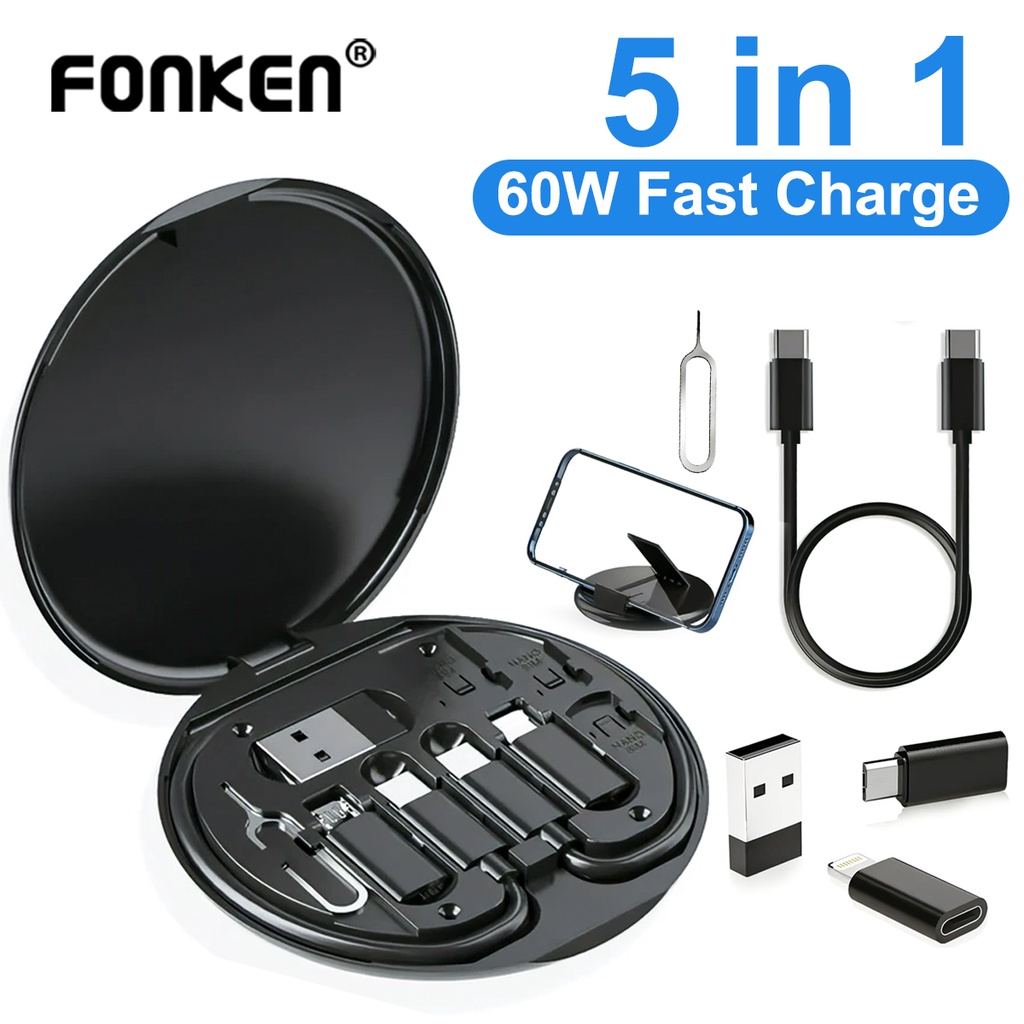 Fonken 5 In 1 กล่องเก็บสายชาร์จโทรศัพท์มือถือ 60w พร้อมการ์ดดึงสายเคเบิลข้อมูล