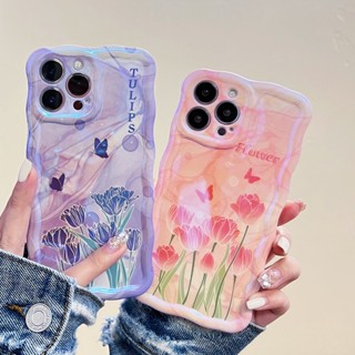 เคสโทรศัพท์มือถือแบบนิ่ม TPU กันกระแทก ลายดอกทิวลิป สีชมพู ม่วง สําหรับ IPhone 14 13 12 11 Pro Max