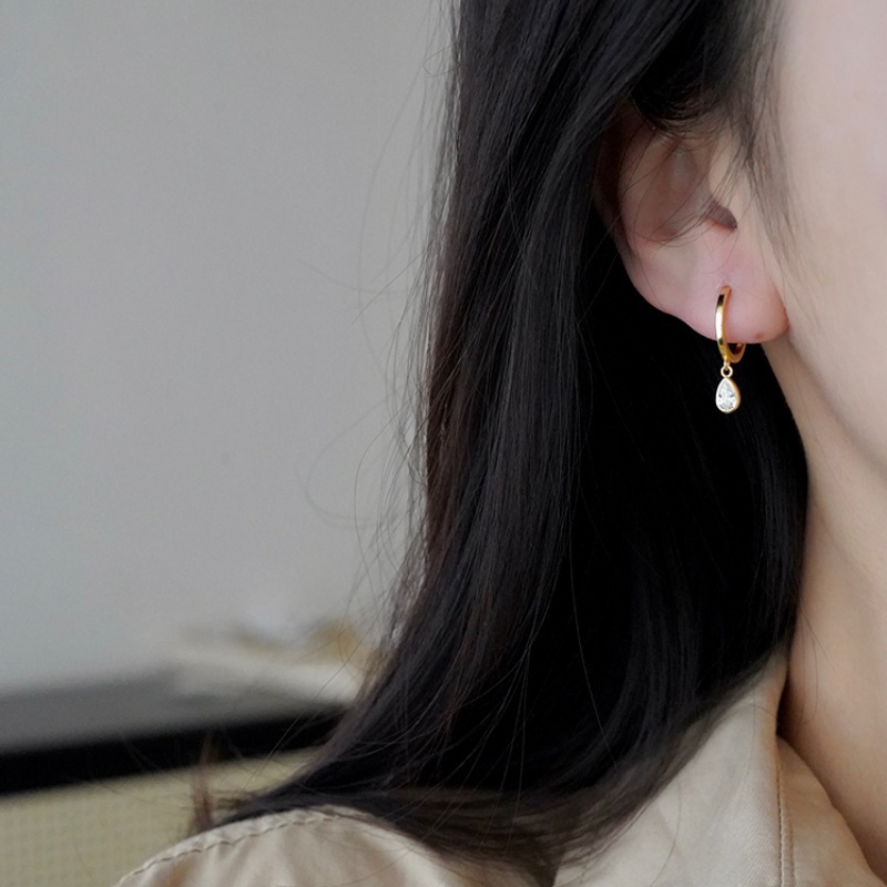 We Flower ต่างหูห่วง ทอง 14K ประดับเพทาย คริสตัล รูปหยดน้ํา หรูหรา กันแพ้ เครื่องประดับ สําหรับผู้หญิง