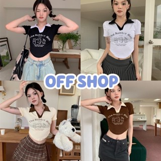 OFF SHOP พร้อมส่ง (OFF-M1917) เสื้อไหมพรมแขนสั้นคอปก เสื้อลายกระต่ายคิ้วมาก 4สี  -C