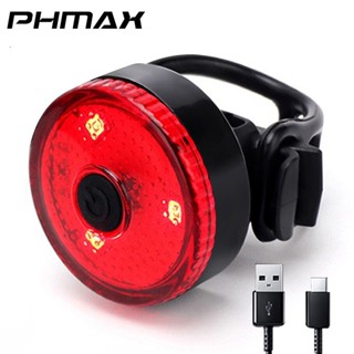 Phmax ไฟท้ายจักรยาน ขนาดเล็ก ชาร์จ USB ไฟเตือน สําหรับขี่จักรยานกลางแจ้ง