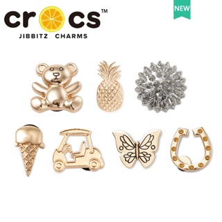 Jibbitz Crocs จี้โลหะ รูปไอศกรีม ดอกไม้ สีทอง คุณภาพสูง สําหรับรองเท้ากอล์ฟ DIY