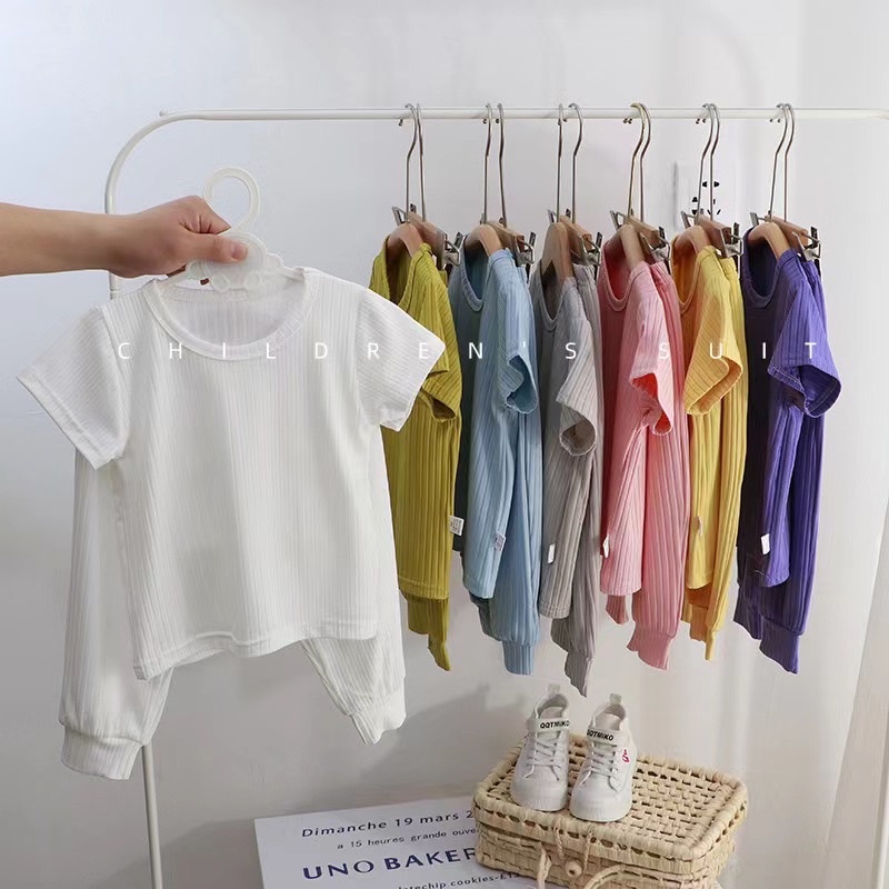 เสื้อผ้าเด็ก ชุดเซทลำลองเด็ก สีพาสเทล เนื้อผ้า ยืด นุ่ม เด้ง 6เดือน-3 ปี