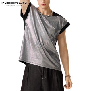 Incerun เสื้อคอสี่เหลี่ยม แฟลชโค้ท ออกแบบประกบกัน เสื้อกล้าม