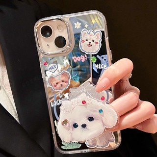 เคสโทรศัพท์มือถือ ซิลิโคนนิ่ม กันกระแทก ลายการ์ตูนสุนัข แมวน่ารัก พร้อมกระจกขาตั้ง สําหรับ IPhone 11 12 13 14 Pro Max X XR 12Pro 13Pro 14Pro XS Max