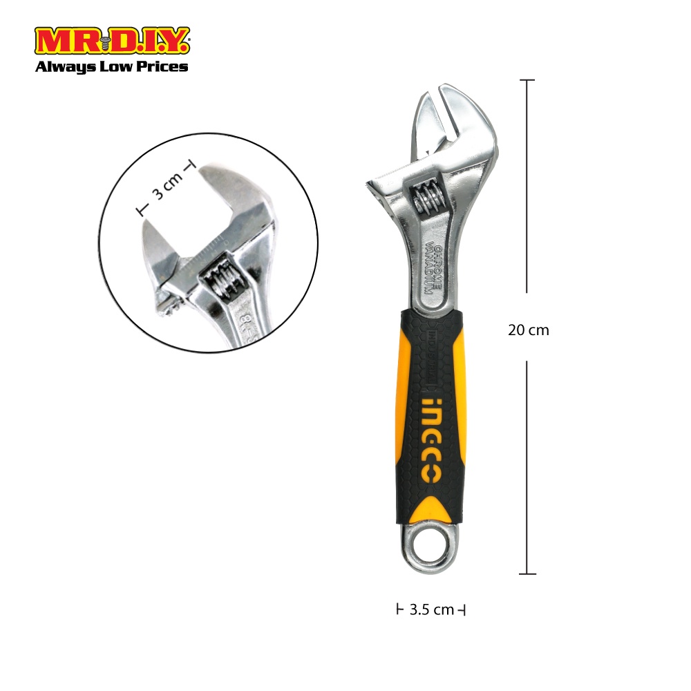 INGCO ประแจเลื่อน ด้ามจับหุ้มยาง ขนาด 8 นิ้ว
