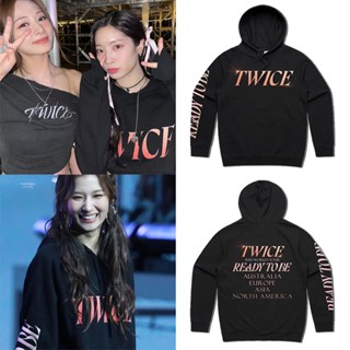 เสื้อกันหนาวลําลอง ผ้าฝ้าย มีฮู้ด ทรงหลวม ลาย KPOP TWICE 5TH WORLD TOUR READY TO BE MERCH พลัสไซซ์ แฟชั่นฮาราจูกุ สําหรับผู้ชาย และผู้หญิง