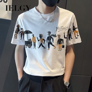 IELGY เสื้อยืดลําลอง แขนสั้น พิมพ์ลายตัวอักษร เข้ากับทุกการแต่งกาย สําหรับผู้ชาย