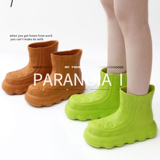 PARANOIA  I   รองเท้ากันฝนสวมใส่ด้านนอกใหม่ด้านล่างหนากันลื่นด้านในรองเท้ากันฝน Martin สูงกันน้ำและทนต่อการสึกหรอ