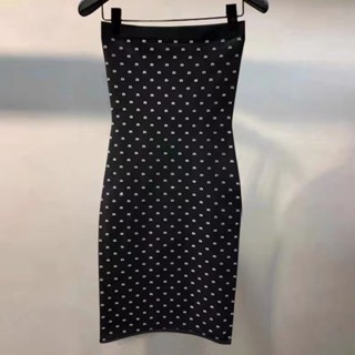 Alexander Wang aw Kings new style knitted hot girl sexy hip-wrapped skirt design sense a-shaped hot diamond slim dress EDFI