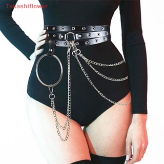 (Takashiflower) Punk Women Faux Leather Harness Garter Belt Strap Waistband Binding Chain Black