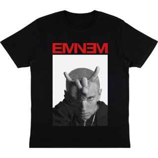 พร้อมส่ง ผ้าฝ้ายบริสุทธิ์ T-shirt    T-SHIRT EMINEM HORNS   BAJU RAPPER EMINEM SLIM SHADY  RAP TEE HITAM   PRIA WANITA