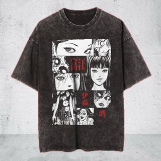 เสื้อยืดผ้าฝ้ายพิมพ์ลายoversize T-shirt เสื้อยืด พิมพ์ลายการ์ตูนอนิเมะ Tomie Kawakami Junji Ito สไตล์วินเทจ พรีเมี่ยม S-