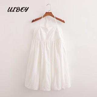 Uibey ขายส่ง ชุดมินิเดรส ปักลาย เปิดหลัง โชว์หลัง คอแบบแขวน 3338