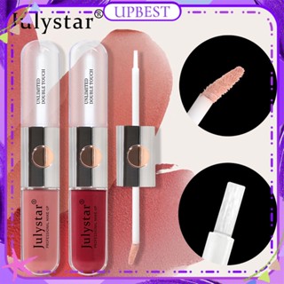 ♕Julystar Double-Headed Mirror Lip Glaze Moisturizing Water Gloss Smooth Lipstick การแสดงผลสีสูงง่ายต่อการทำสีติดทนนานลิปแต่งหน้า9สี UPBEST