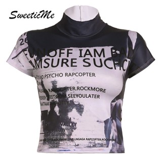 Sweeticme ใหม่ เสื้อยืดคอกลม แขนสั้น พิมพ์ลาย สไตล์สตรีท แนวเรโทร แฟชั่นสําหรับผู้หญิง 2023