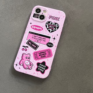 เคสโทรศัพท์มือถือแบบแข็ง ลายหมีสีชมพู พร้อมขาตั้ง สําหรับ IPhone 11 12 12Pro 12ProMax 13 13Pro 13ProMax 14 14Pro 14Plus 14ProMax