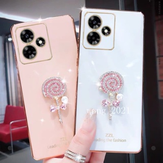 พร้อมส่ง ใหม่ เคสโทรศัพท์มือถือ ซิลิโคนนิ่ม ชุบซิลิโคน ลายอมยิ้ม ประดับไข่มุก พลอยเทียม หลากสี สําหรับ Realme C53 C55 NFC 2023 RealmeC53