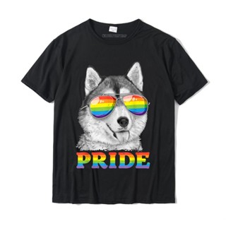 Siberian Husky Gay Pride LGBT Rainbow Flag Sunglasses LGBTQ T-Shirt Cotton Casual Tops T Shirt Graphic Men Tshirts _04