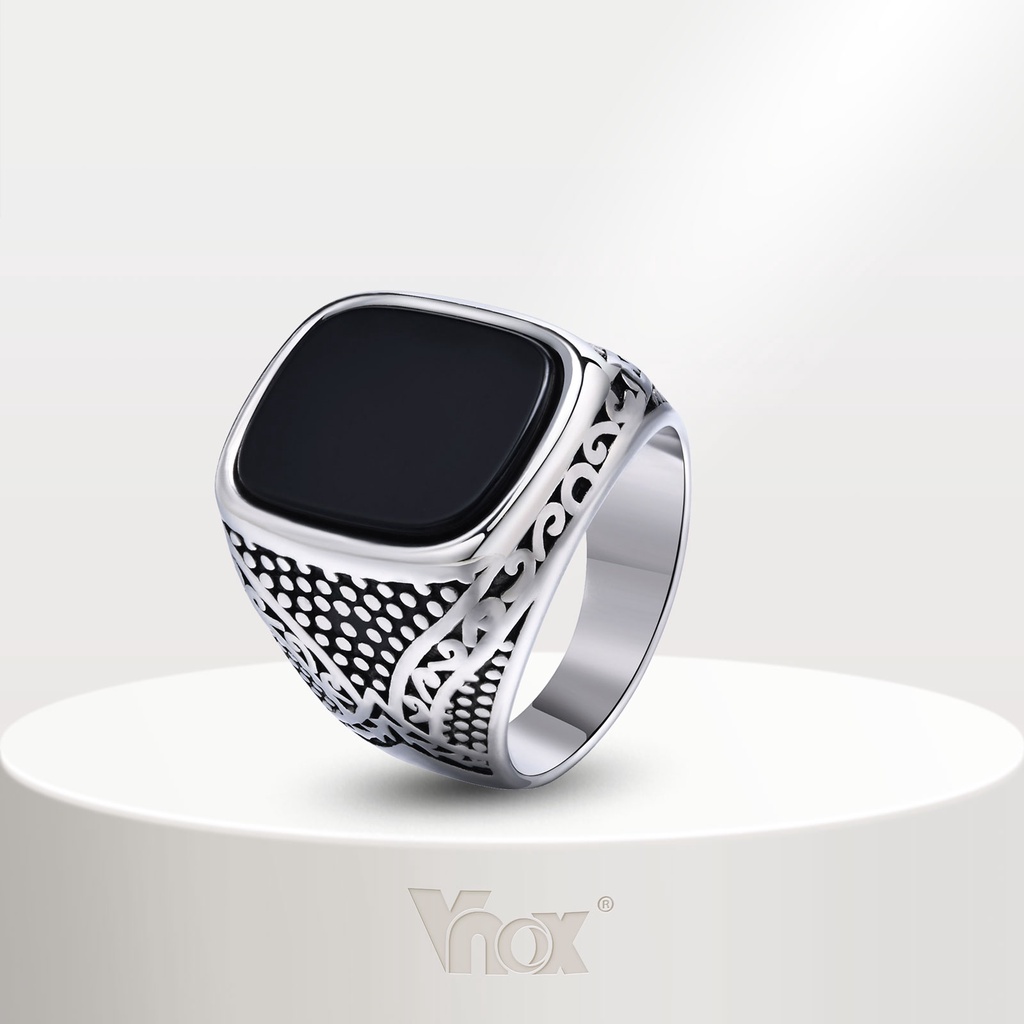 Vnox แหวนหินอาเกต สเตนเลส สีพื้น ทรงสี่เหลี่ยม เครื่องประดับแฟชั่น สําหรับผู้ชาย