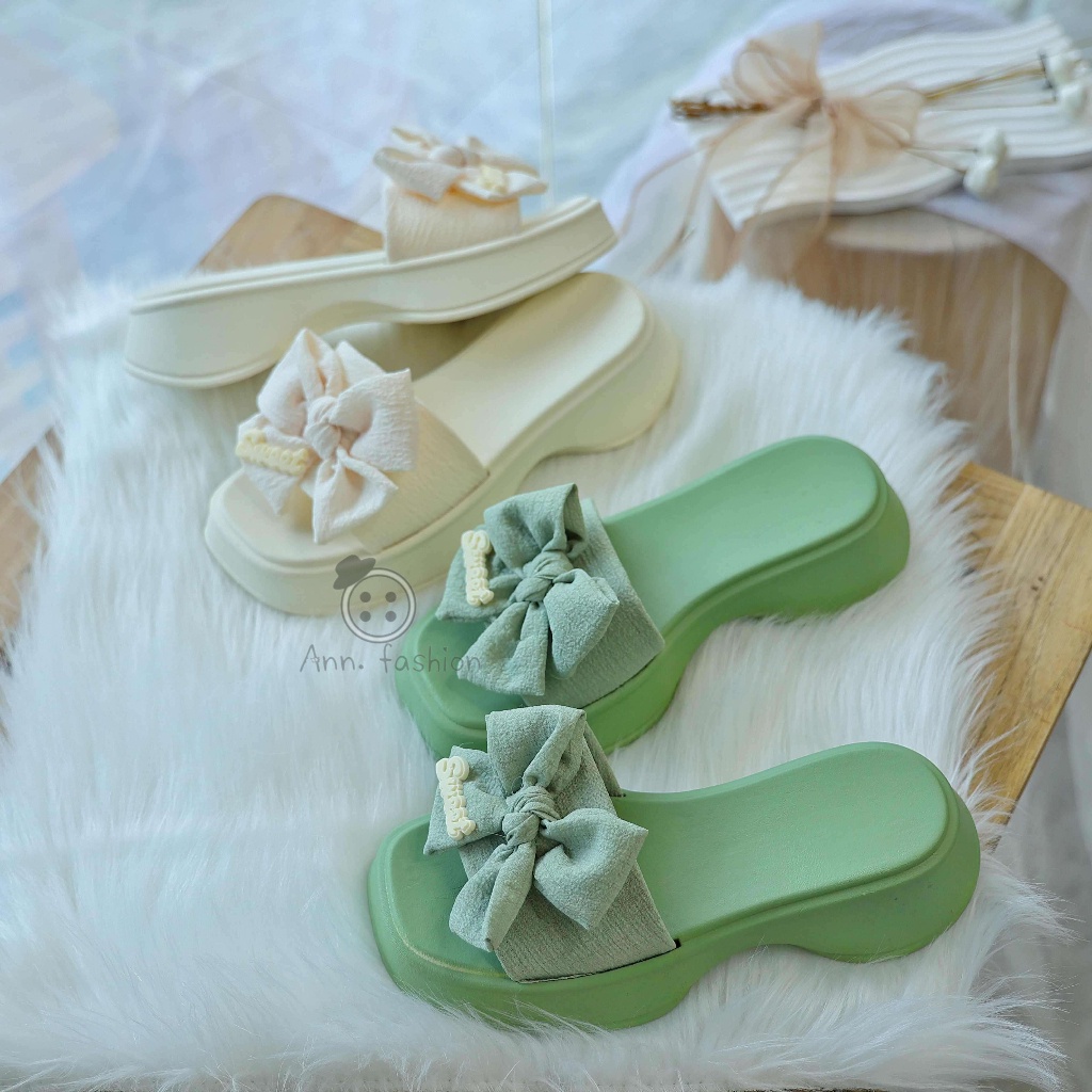 Ann.Fashion รองเท้าแตะผู้หญิงรุ่นเก็บหน้าเท้าให้ดูเรียวสวย สีพาสเทล พื้นหนา ใส่สบาย แบบสวม มีหลายสี #sy142
