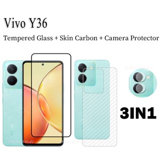 Vivo Y36 ฟิล์มกระจกนิรภัย สําหรับ Vivo Y 36 Y3 6 Y78 5G 2023 ฟิล์มกระจก ครอบคลุมเต็มรูปแบบ + ตัวป้องกันเลนส์กล้อง และฟิล์มด้านหลัง 3 in 1