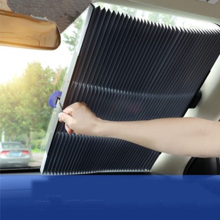 YiChe ม่านบังแดดรถยนต์แบบพับได้ กระจกหน้า Universal Automatic Telescopic ฉนวนกันความร้อน กันแสง UV Sun Visor 70cm